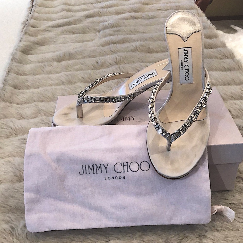 JIMMY CHOO Silver Satin Kinki Sandals